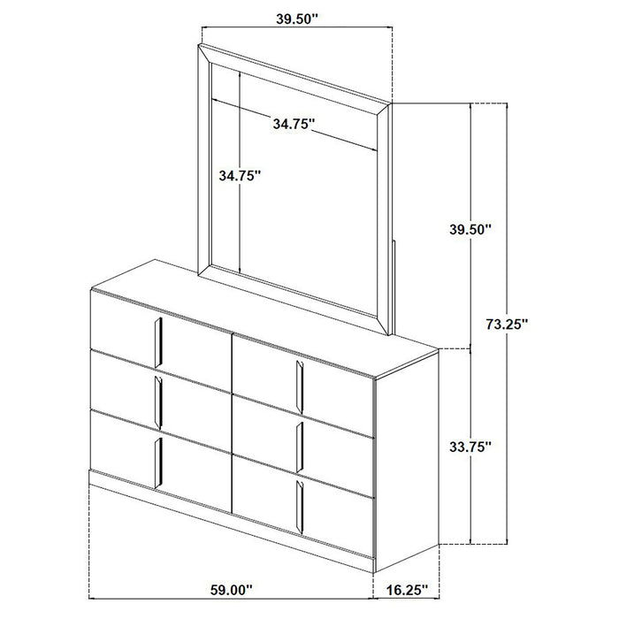 Ines 6-drawer Bedroom Dresser with Mirror White High Gloss