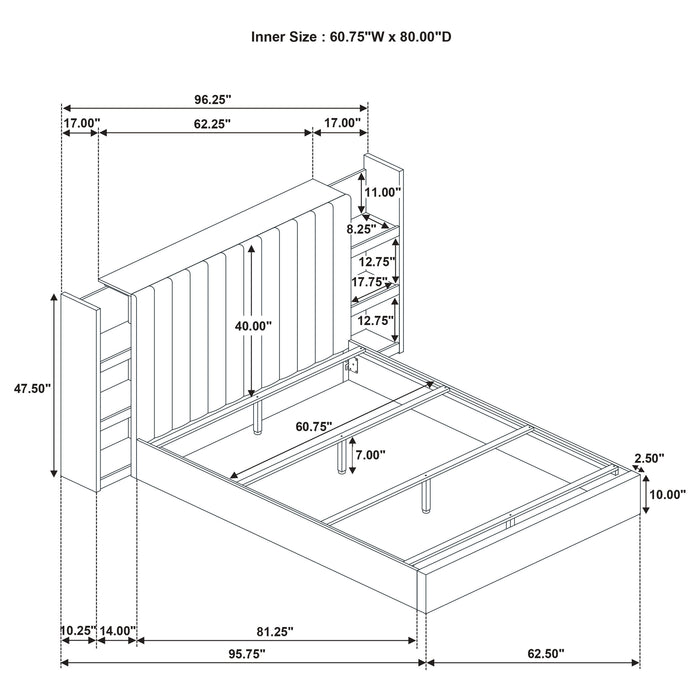 Arielle Queen Bookcase Panel Storage Bed Light Oak