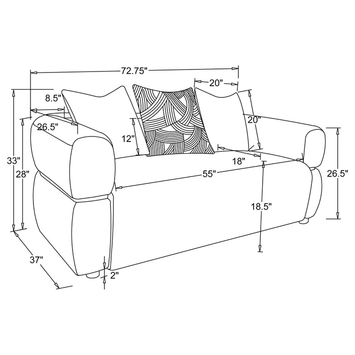 Jeanette 3-piece Fabric Upholstered Round Arm Sofa Set Beige