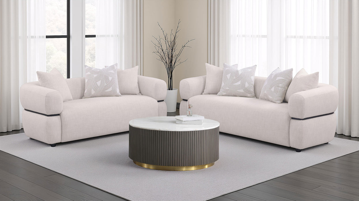 Jeanette 73-inch Fabric Upholstered Round Arm Loveseat Beige