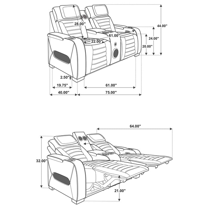 Zuma 2-piece Faux Leather Dual Power LED Sofa Set Black