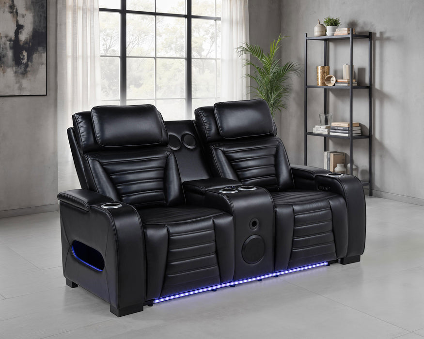 Zuma Faux Leather Dual Power Reclining LED Loveseat Black