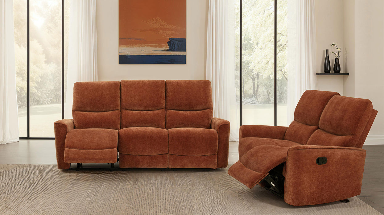 Navarro Chenille Upholstered Reclining Loveseat Burnt Orange