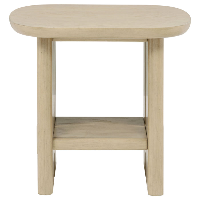 Kailani Coastal Square End Side Table with Shelf Beige Oak