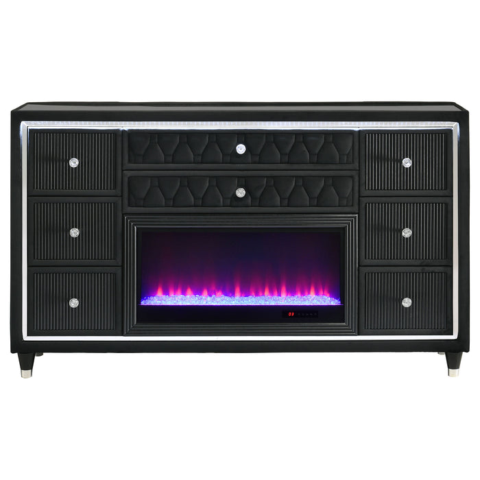 Lorient 8-drawer LED Bedroom Flame Box Dresser Black