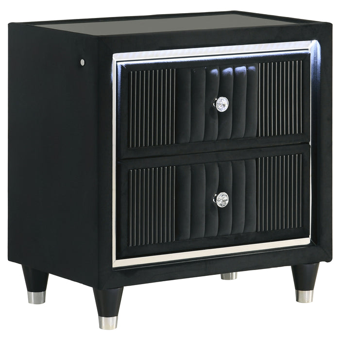 Ravenne 2-drawer Velvet Upholstered LED Nightstand with USB Black