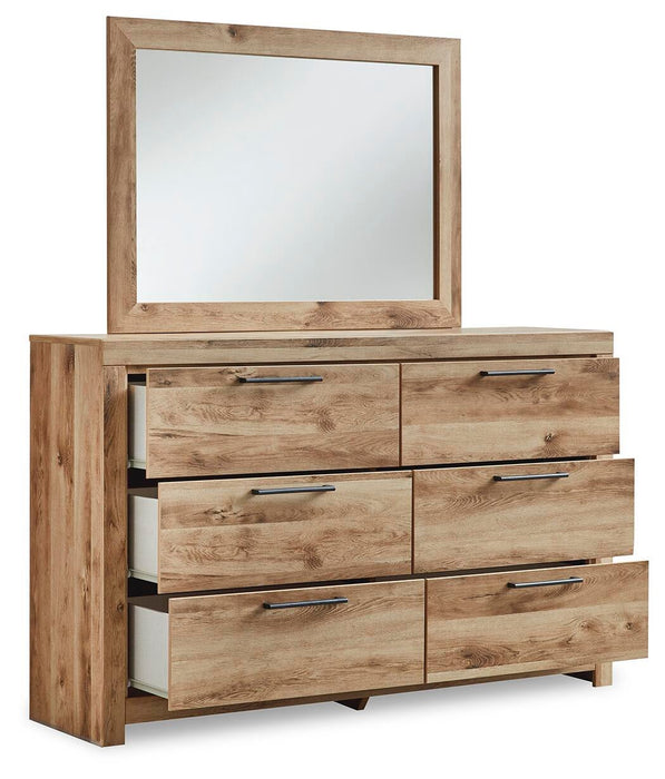 Hyanna Queen Panel Storage Bed with 1 Under Bed Storage Drawer, Dresser and Mirror