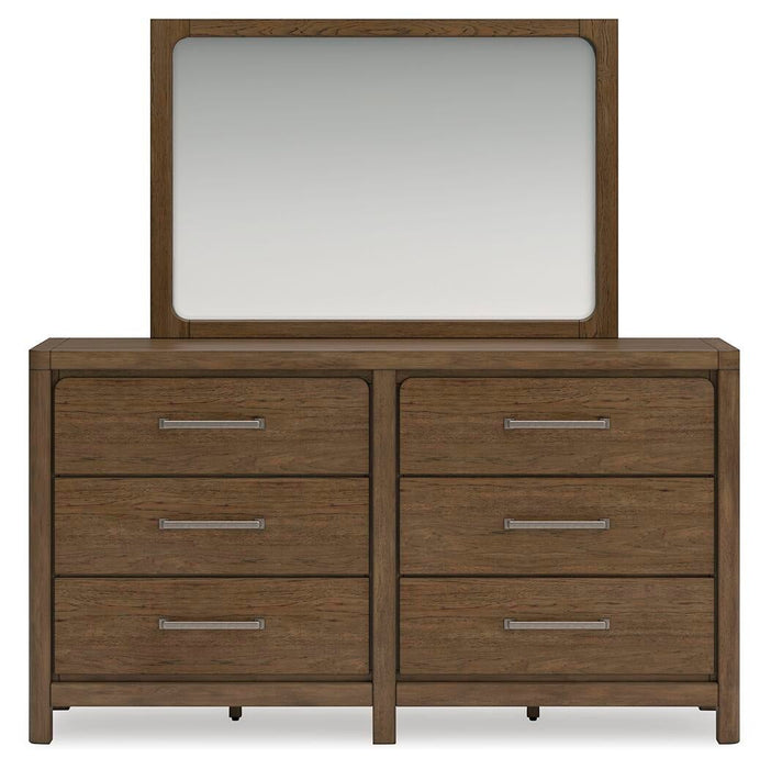 Cabalynn California King Panel Bed with Storage with Mirrored Dresser, Chest and Nightstand