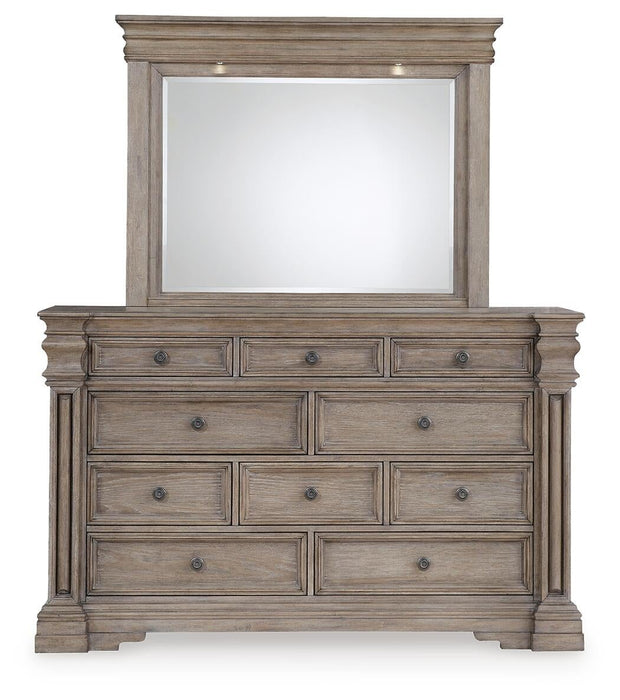 Blairhurst California King Panel Bed with Mirrored Dresser
