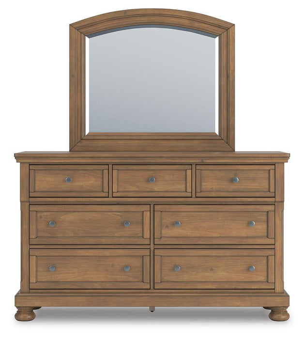 Feddinger California King Panel Bed with Mirrored Dresser, Chest and Nightstand