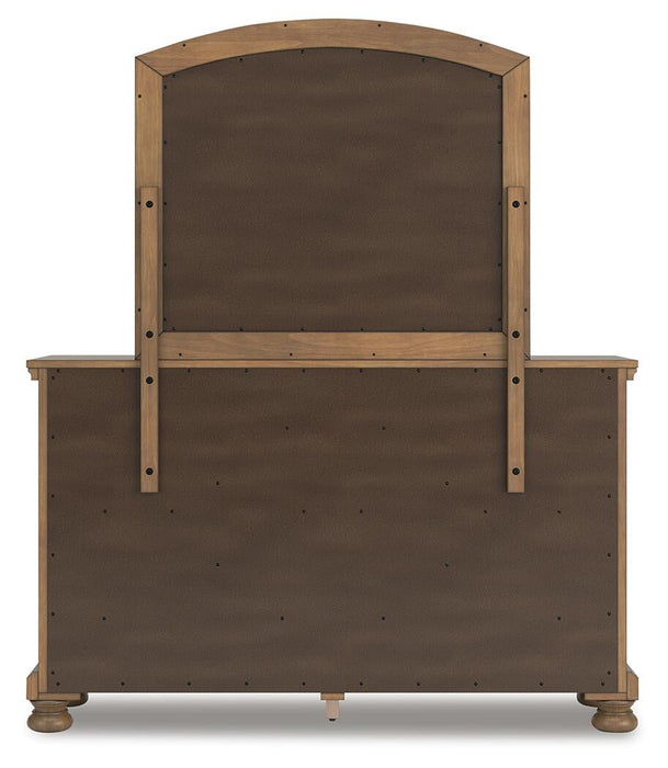 Feddinger Queen Storage Sleigh Bed with Mirrored Dresser