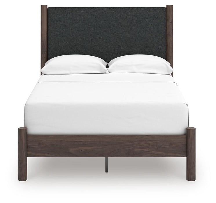 Pamytta Full Upholstered Panel Platform Bed, Dresser, Mirror, Chest and Nightstand