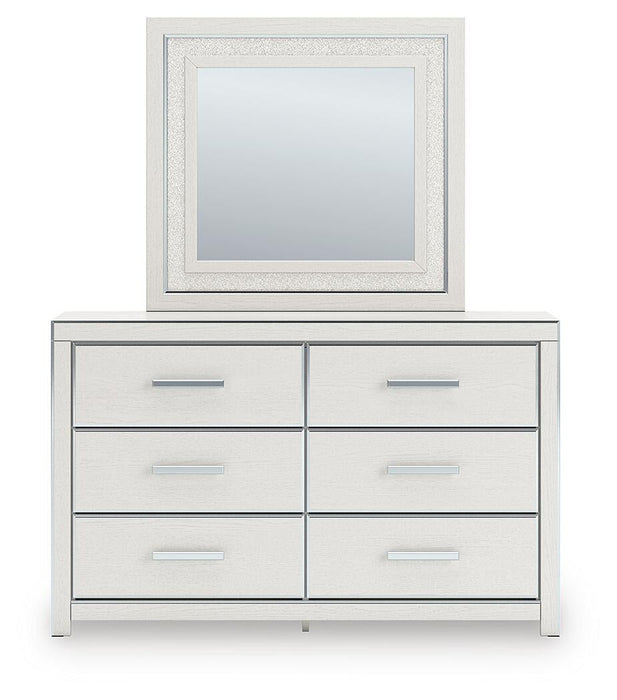 Birmonton King Upholstered Panel Platform Storage Bed, Dresser and Mirror