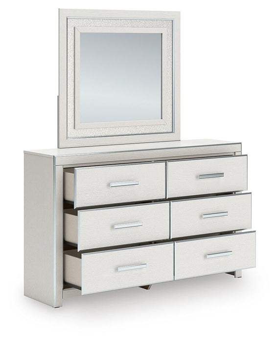 Birmonton King Upholstered Panel Platform Storage Bed, Dresser and Mirror