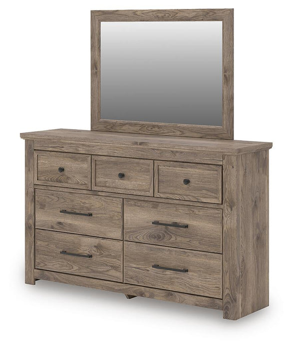 Rusticott King Panel Bed with Mirrored Dresser