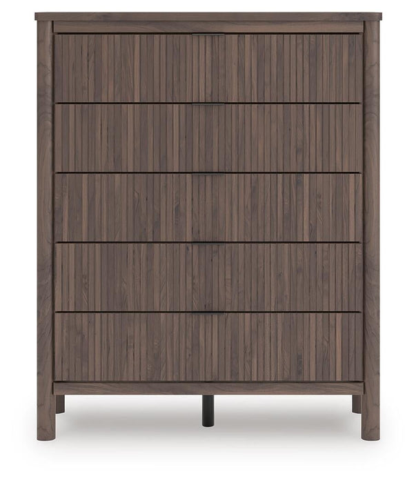 Pamytta Queen Upholstered Panel Bed, Dresser, Mirror, Chest and Nightstand
