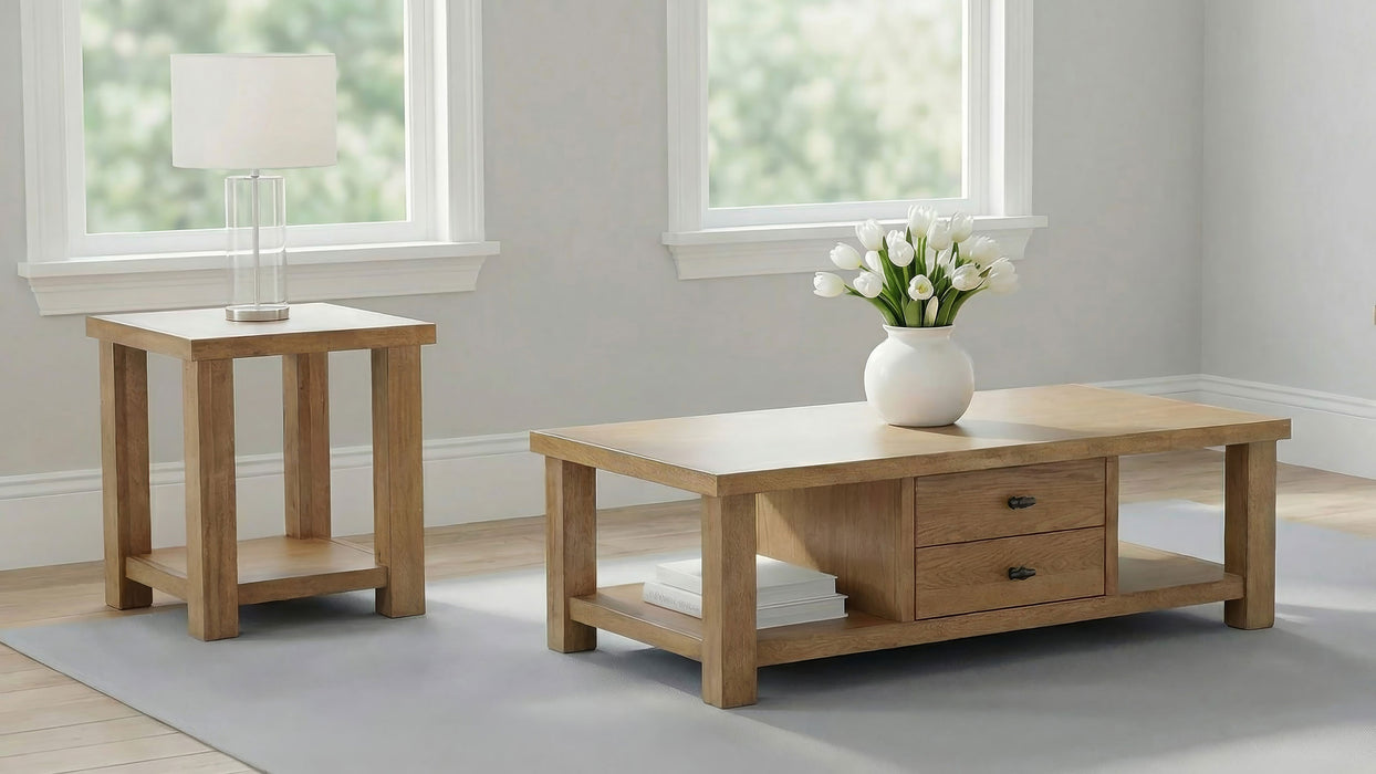 Beasley Square Wood End Side Table With Shelf Golden Oak