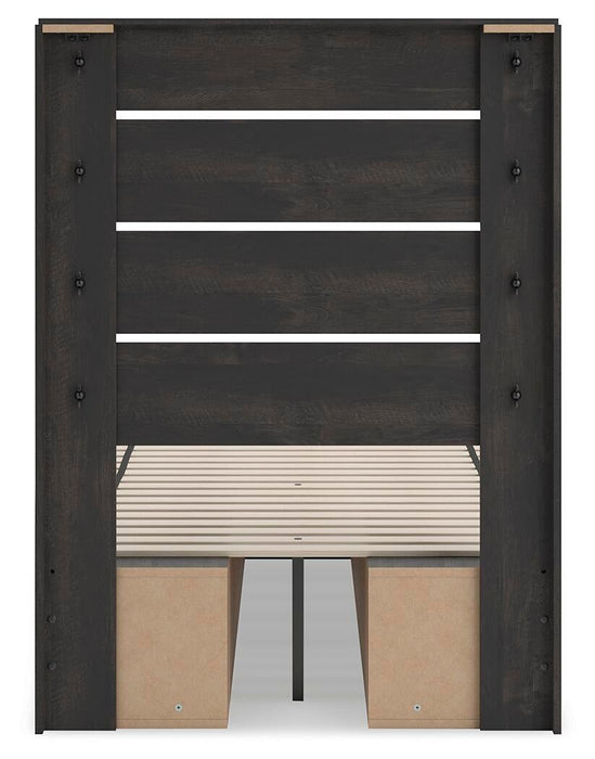 Delmorta Twin Panel Bed with Storage, Dresser, Mirror, Chest and Nightstand