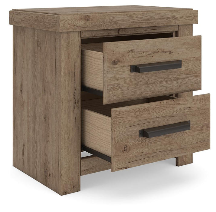 Garistyn King Panel Storage Bed. Dresser, Mirror and Nightstand