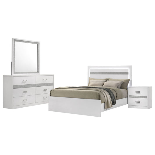 Viana 4-Piece Touch-Control LED Queen Bedroom Set White High Gloss