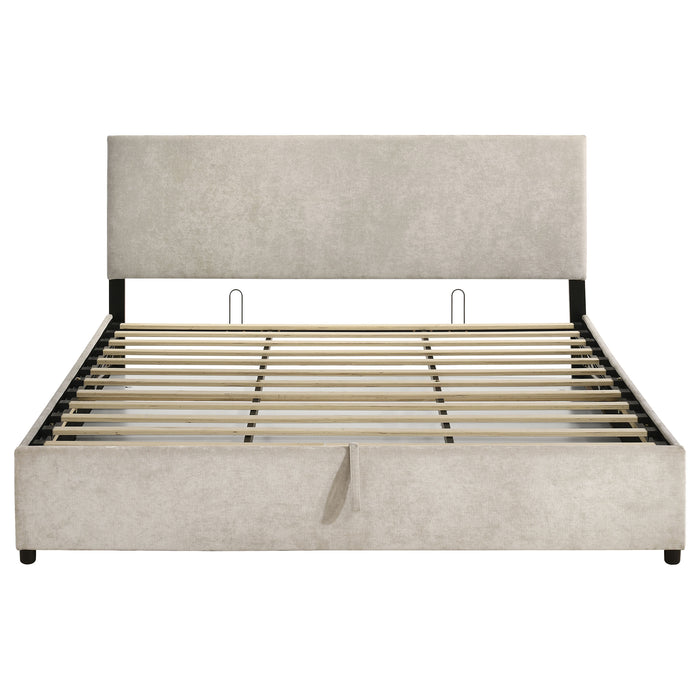 Reeves Upholstered Eastern King Lift-Top Storage Platform Bed Beige
