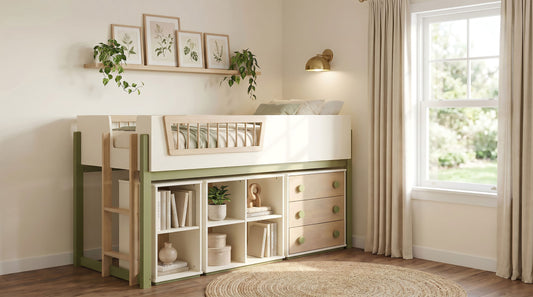 Evren Twin Storage Loft Bed 4-piece Set with Chest and Bookcases Tri-Tone