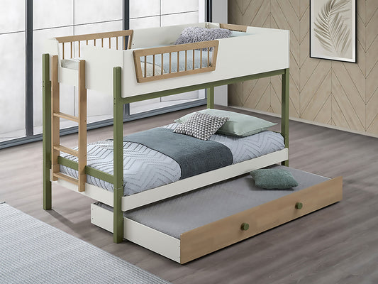 Evren Twin-over-Twin Bunk Bed with Trundle and Ladder Tri-Tone