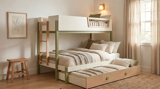 Evren Twin-over-Full Bunk Bed with Trundle and Ladder Tri-Tone