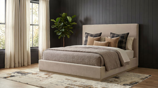 Knox Eastern King Fabric Upholstered Platform Bed Khaki