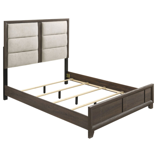 Farre Queen Upholstered Platform Panel Bed Dark Brown