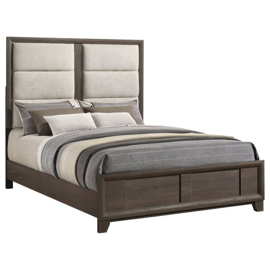 Farre Queen Upholstered Platform Panel Bed Dark Brown
