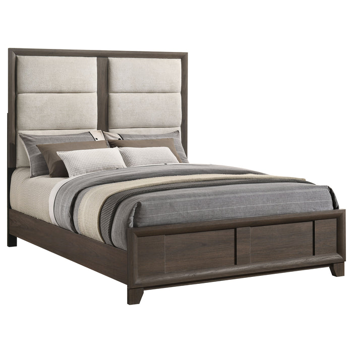 Farre Queen Upholstered Platform Panel Bed Dark Brown