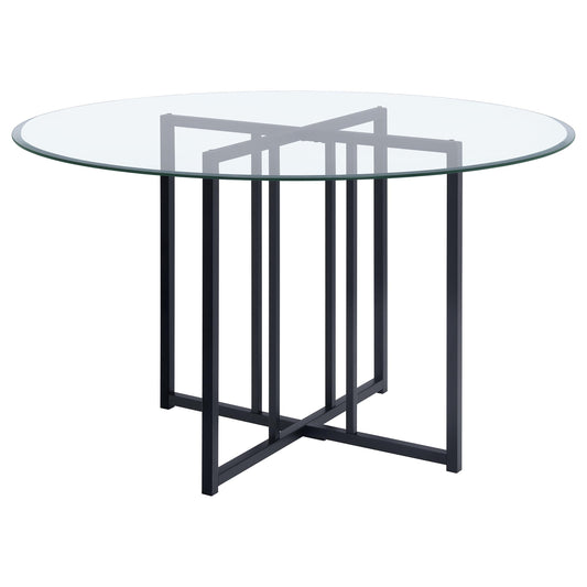 Pace 48-inch Round Glass Top Dining Table Matte Black