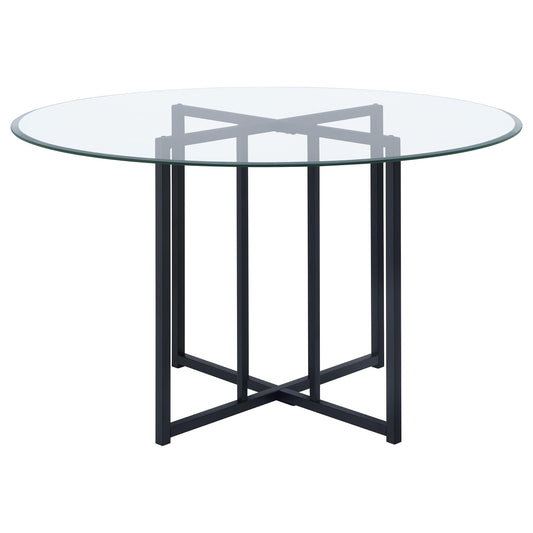 Pace 48-inch Round Glass Top Dining Table Matte Black