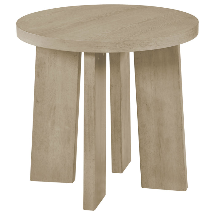 Strouse 3-Piece Round Coffee and End Table Set in Natural Oak