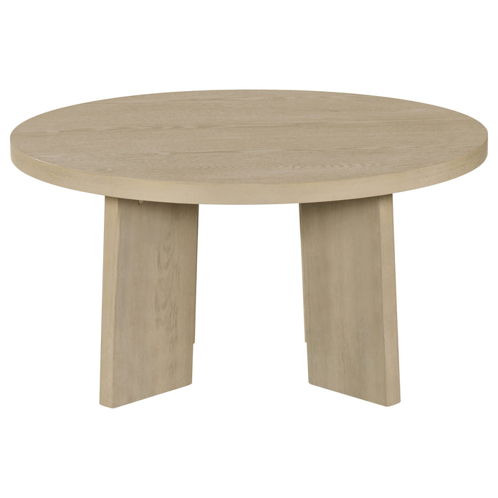 Strouse 3-Piece Round Coffee and End Table Set in Natural Oak