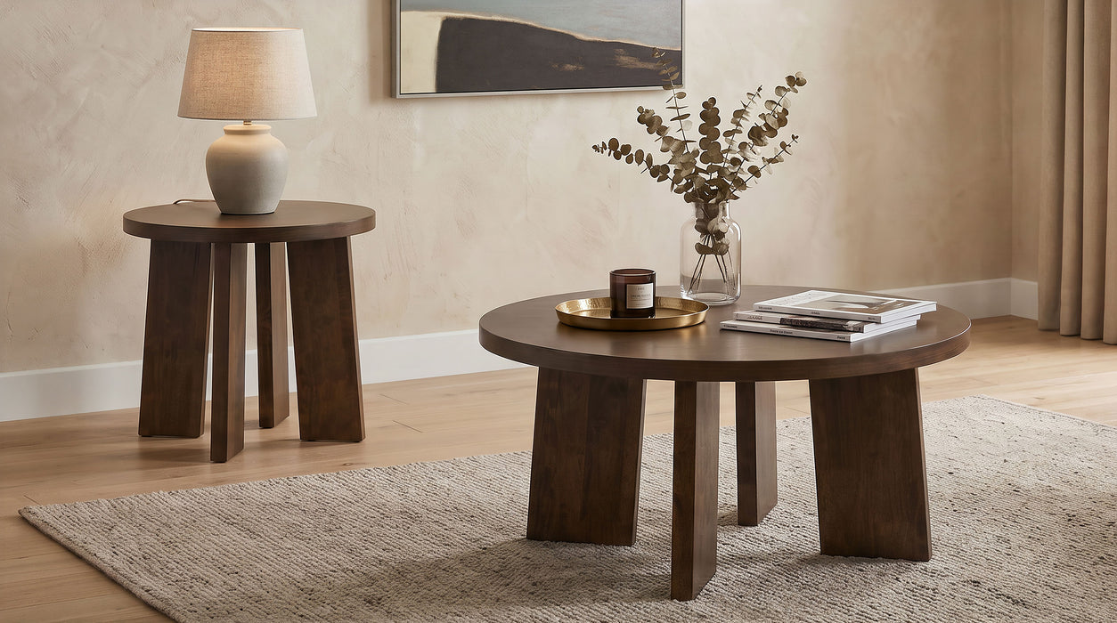 Strouse Contemporary Round End Table in Dark Walnut