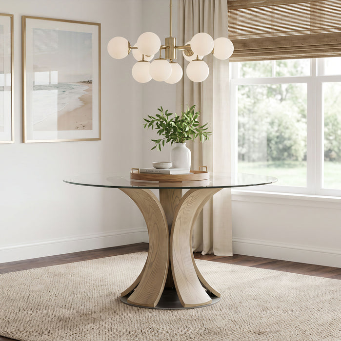 Naser 48-inch Round Glass Top Dining Table Light Oak