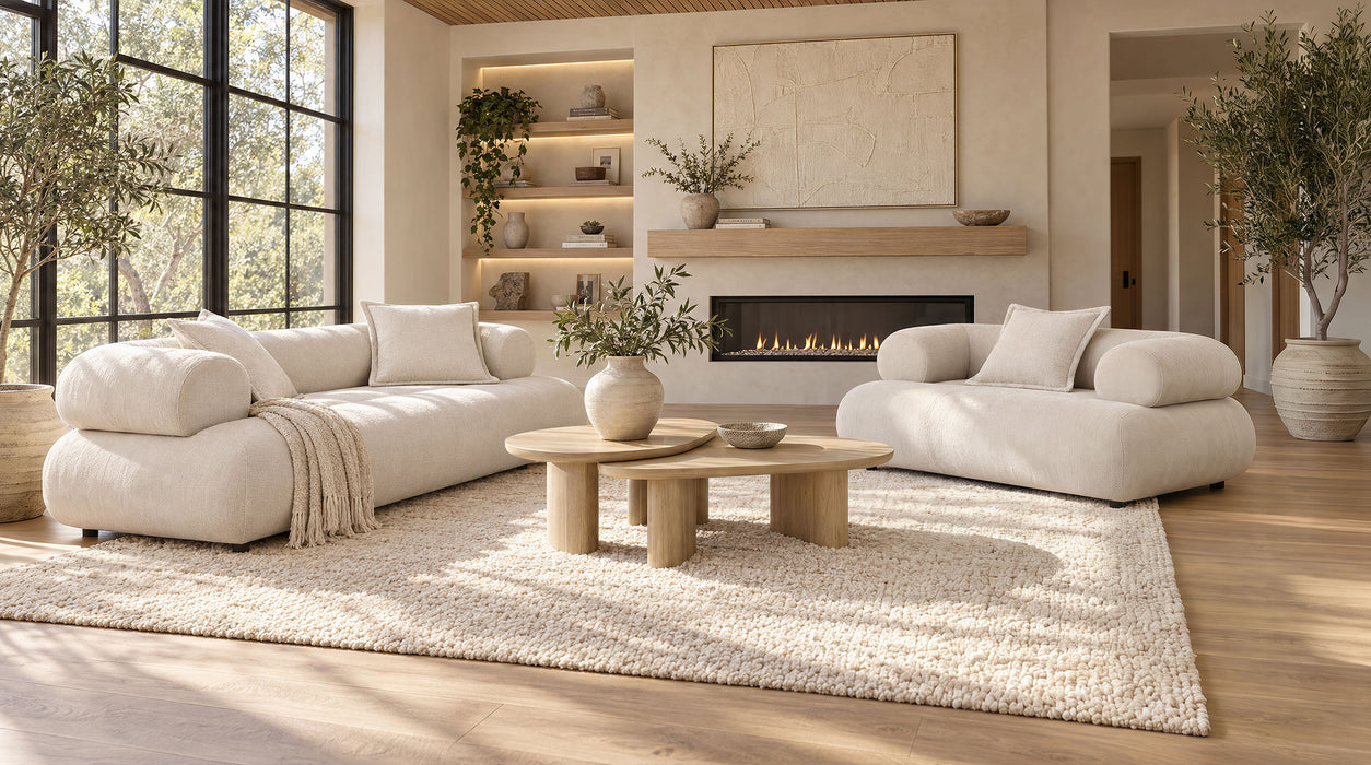 Eskola 2-Piece Chenille Sofa and Accent Chair Set Ivory