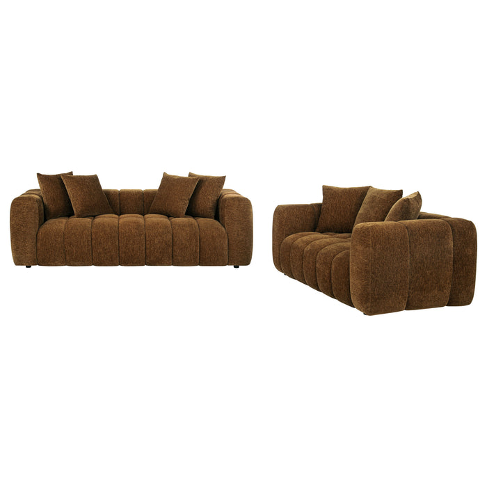 Lazaro 2-piece Fabric Upholstered Wide Channel Sofa Set Bronze