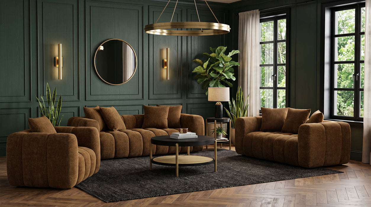 Lazaro Fabric Upholstered Wide Channel Loveseat Bronze