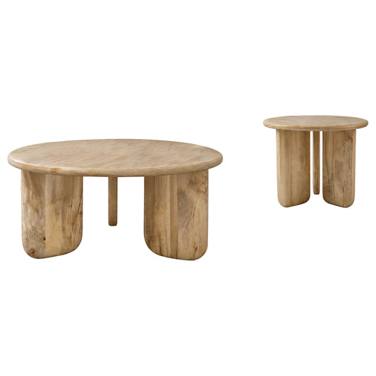 Dale 2-Piece Round Mango Wood Coffee and End Table Set Natural Mango
