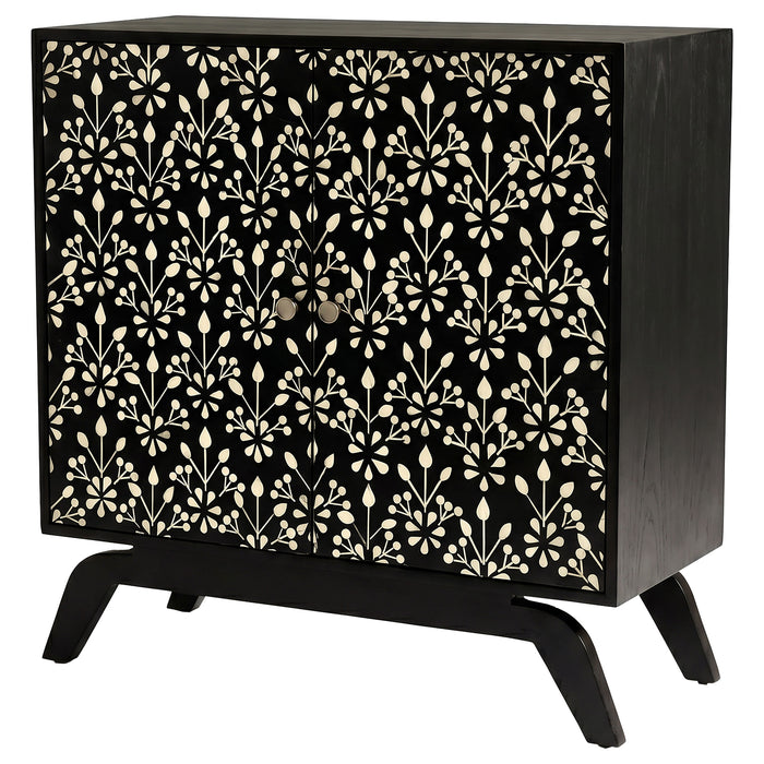 Marlon 2-door Floral Bone Inlay Accent Cabinet Black