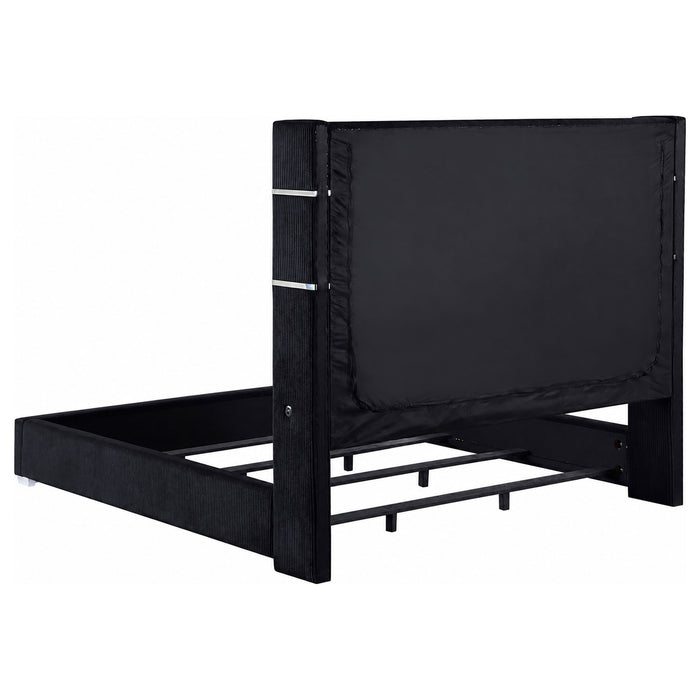 Tisdall Upholstered Eastern King Flame Visualizer Bed Black