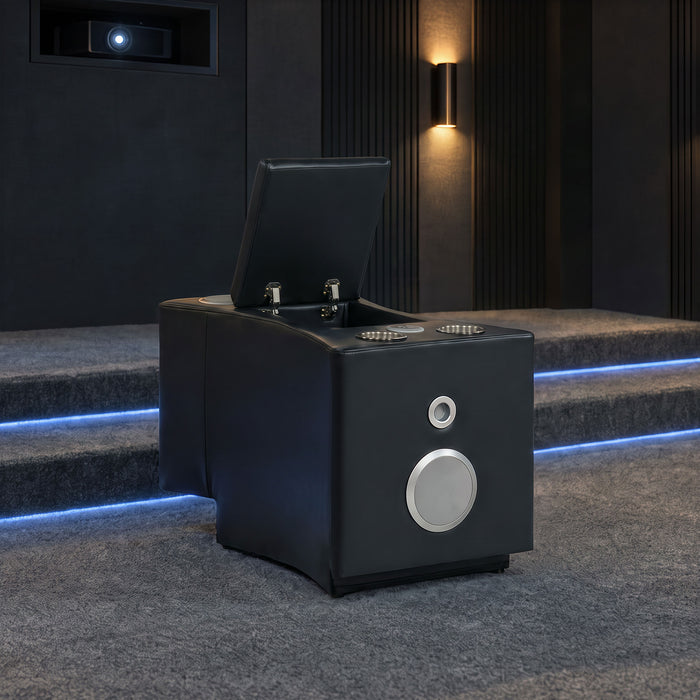 Madden Faux Leather Bluetooth Audio Console with Power Outlet Black