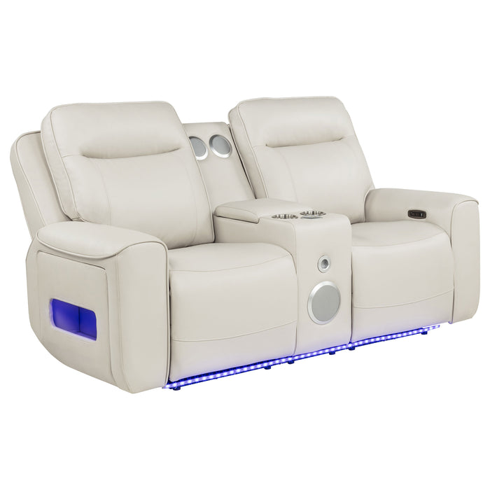 Rojas Dual Power Reclining Loveseat with Bluetooth Speakers Greige