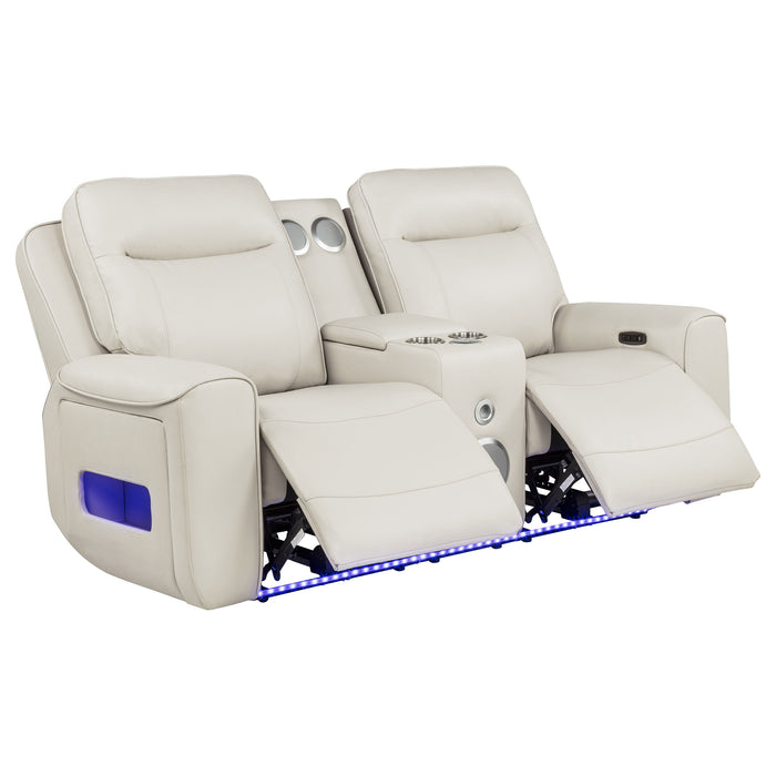 Rojas Dual Power Reclining Loveseat with Bluetooth Speakers Greige