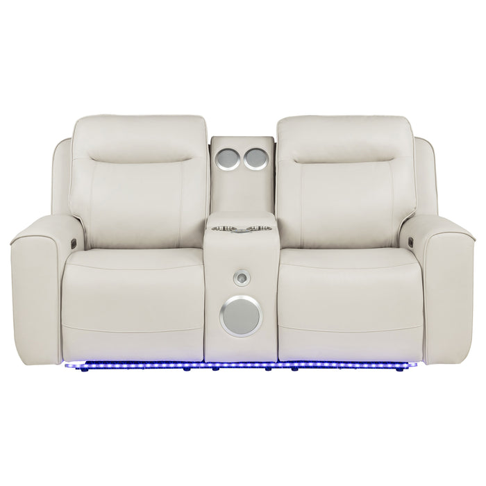 Rojas Dual Power Reclining Loveseat with Bluetooth Speakers Greige