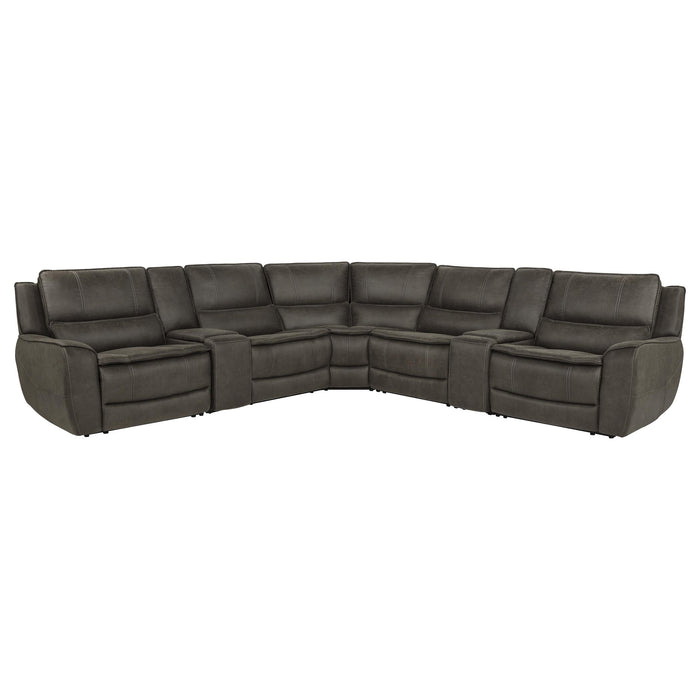 Marcell 7-Piece L-Shaped Power Reclining Sectional with Dual Consoles Grey