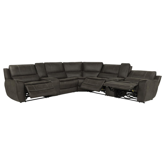 Marcell 7-Piece L-Shaped Power Reclining Sectional with Dual Consoles Grey